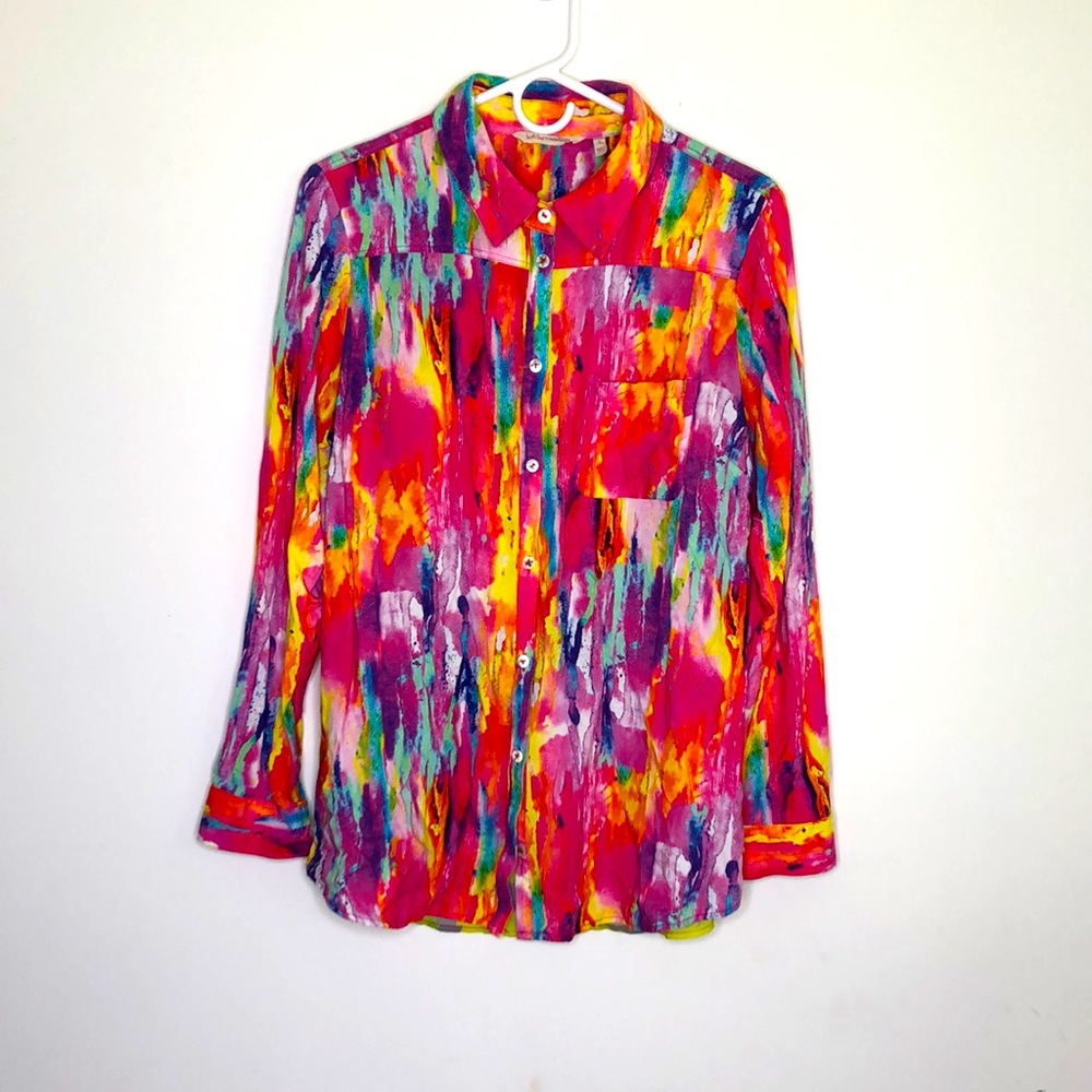 Soft Surroundings Sz L LS multicolored blouse